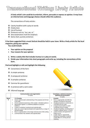 Transactional Writing Revision: Lively Article | Teaching Resources