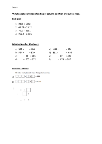 column-addition-and-subtraction-teaching-resources