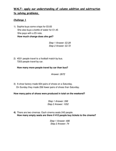 Addition and Subtraction Two step word problems.