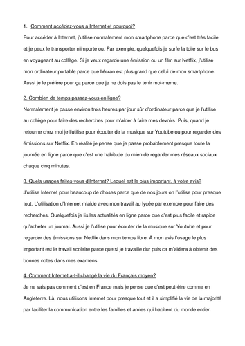 French AS level essays- CYBER TOPIC