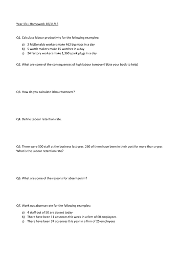 A-Level business studies, HR