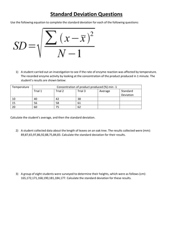 Standard Deviation, Percentages and Biodiversity index