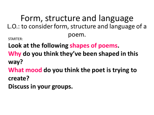 An interesting way of looking at the form, structure and language of a poem.