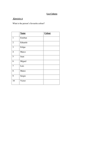 Los Colores Listening Comprehension