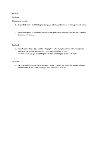 AQA A Level English Language Mock Papers