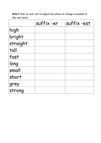 Er And Est Suffix Worksheets