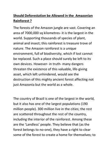 Should Deforestation be Allowed in the Amazon?