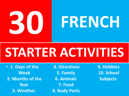30 x French Vocab Starter Activities GCSE KS3 Keyword Crossword Homework Cover Lesson Plenary