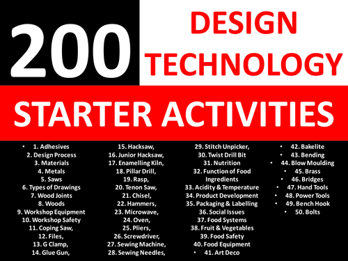 200 Design Technology Starter Activities KS3 GCSE Keyword Starters Cover Lesson Homework Literacy