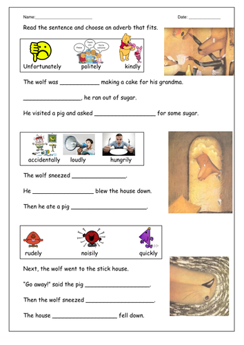 Adverbs And The True Story Of The Three Little Pigs Teaching Resources