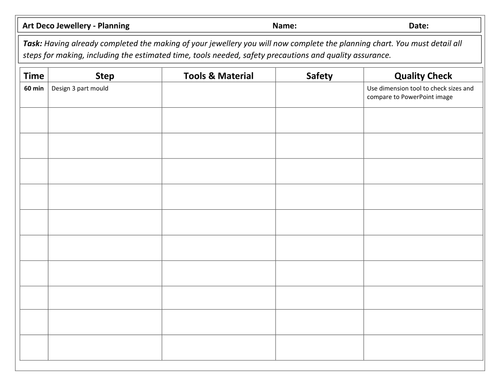 KS3 Art Deco Jewellery Planning Chart (Worksheet and Example sheet ...