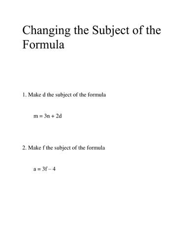 Changing the Subject of the Formula