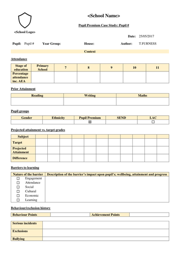 Pupil Premium Case Study (MS Word Template)