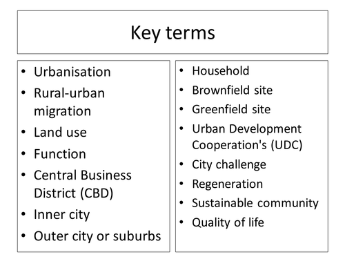 Revision Materials for AQA Human Geography Exam Population Tourism and Changing Urban environments