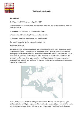 Gaining and Losing an Empire: 1763-1914 -The Nile Valley 1882-98 Overview and Revision Booklet