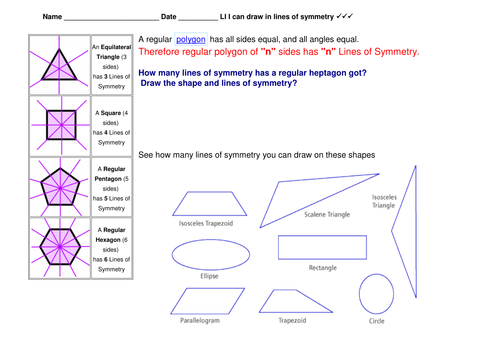 Drawing Lines Of Symmetry : D shape lines of symmetry by lmtteacher teaching