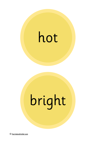 Adjectives - on a sun display or flashcards