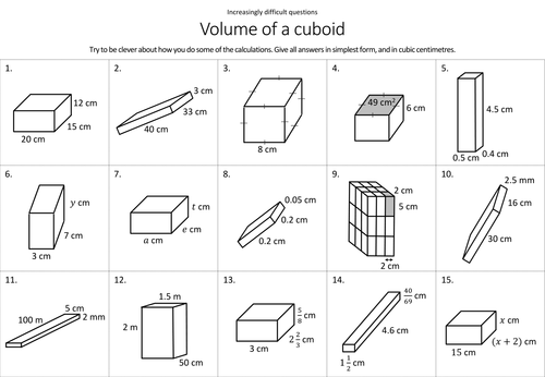 Volume of a cuboid: increasingly difficult questions