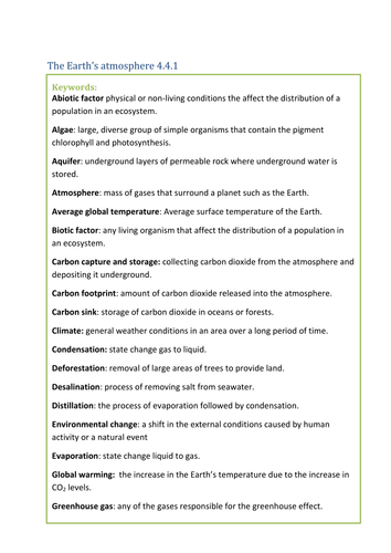 Synergy: The Earth's atmosphere 4.4.1- Revision booklet