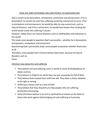 RELIGIOUS VIEWS ON EVIL AND SUFFERING | Teaching Resources