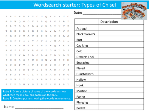 Design Technology Power Tools KS3 GCSE Wordsearch Crossword Alphabet Keyword Starter Cover