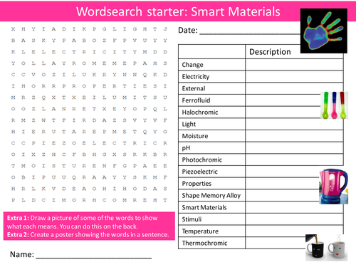 Design Technology Smart Materials KS3 GCSE Wordsearch Crossword Alphabet Keyword Starter Cover