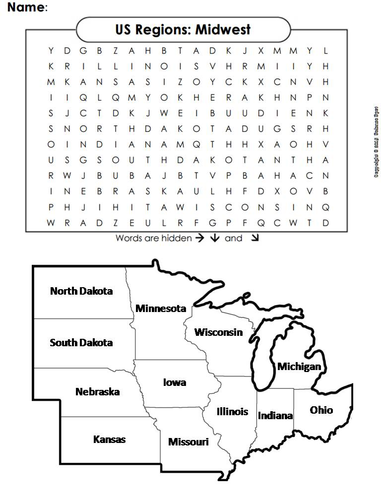 US Regions: Midwest Word Search