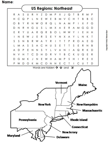 US Regions: Northeast Word Search