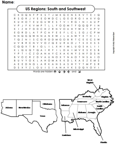 US Regions: South and Southwest Word Search