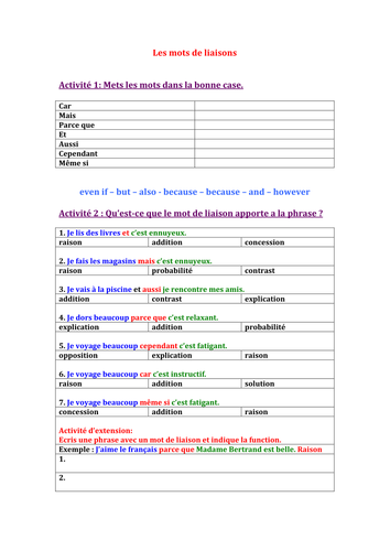 Mots de liaison - Linking words