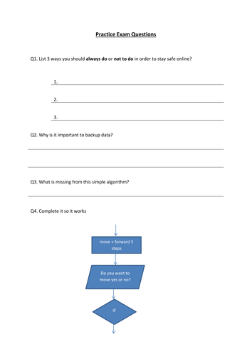 Mock exam Questions for KS3 ICT