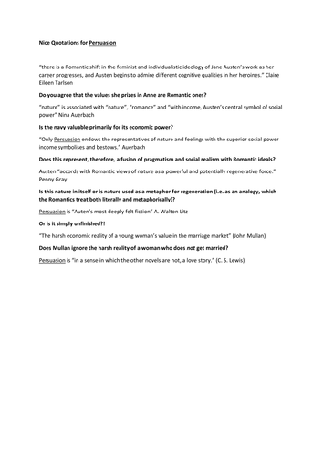 Critical quotations for Austen's Persuasion