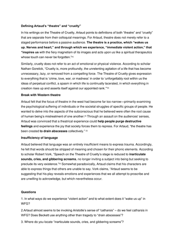 Waiting for Godot and the Theatre of Cruelty