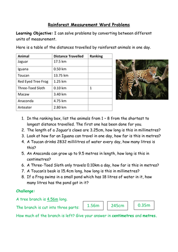 Measurement Word Problems on the Rainforest