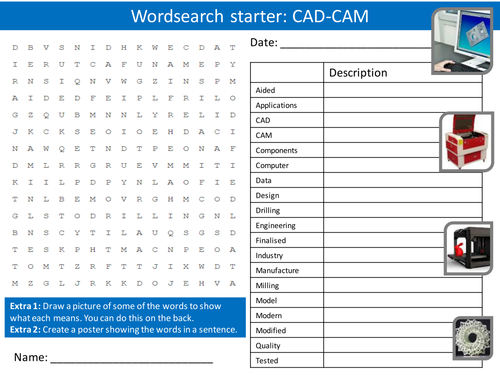 Design Technology CAD CAM KS3 GCSE Wordsearch Crossword Alphabet Keyword Starter Cover