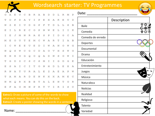 Spanish TV Programmes Keyword Wordsearch Crossword Anagrams Keyword Starters Homework Cover