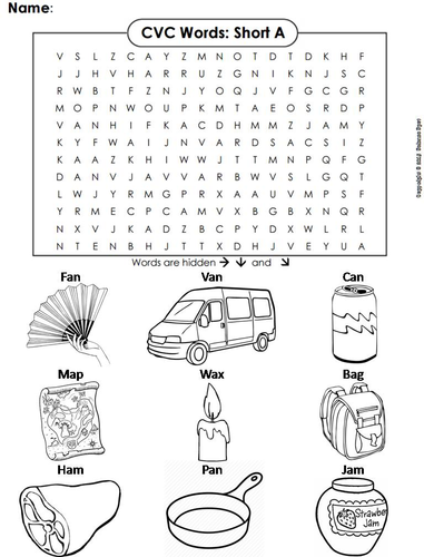 cvc words short a worksheet word search teaching resources