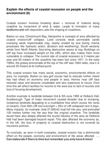 GCSE Geog (physical) - longer model answers to (6-9mark) exam-style questions