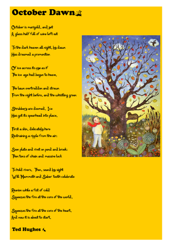 Ted Hughes October Dawn - lovely poster and questions on the poem