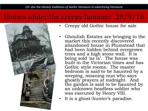 Homes under the creepy hammer  - Gothic conventions - KS3 - ghost stories