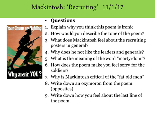 War poetry KS3 - Mackintosh - Recruiting