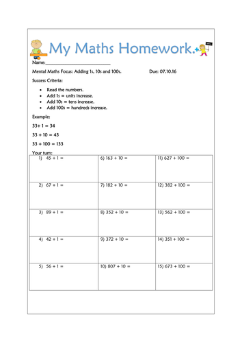 maths homework activities