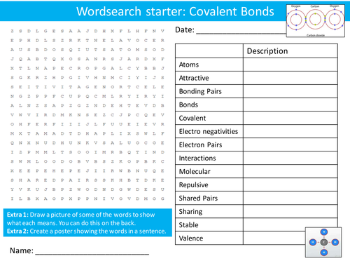 Science Chemistry Covalent Bonds Wordsearch Crossword Anagrams Keyword Starters Homework Cover