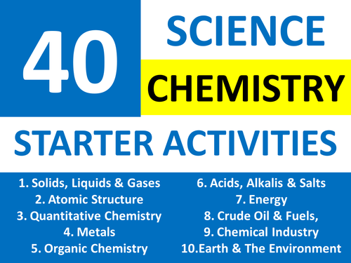 40 Science Chemistry Starter Activities Wordsearch Crossword Anagram Cover Homework Plenary Starter