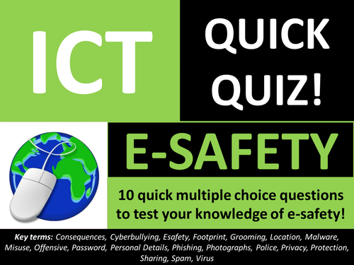 ICT Computing E-Safety Quiz KS3 GCSE Starter Settler Plenary Literacy Activity