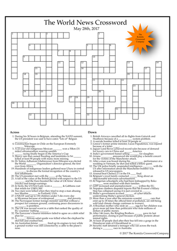 The World News Crossword (May 28th, 2017)