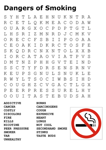 Dangers of Smoking Word Search