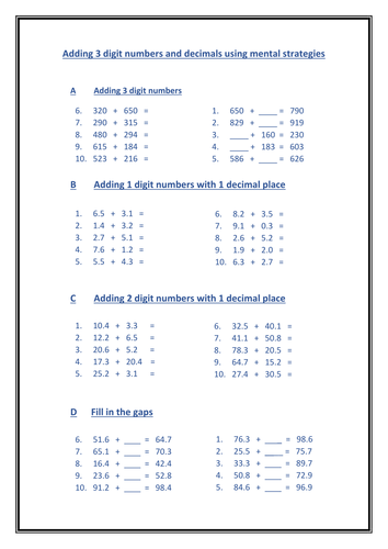 Differentiated Tasks - Adding using mental strategies