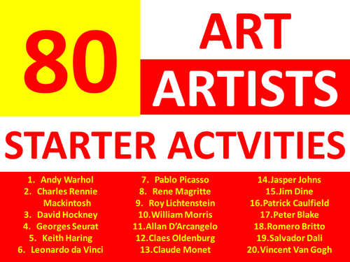 80 x Art Artist Starter Activities Wordsearch Crossword KS3 GCSE Keyword Starter Cover Homework