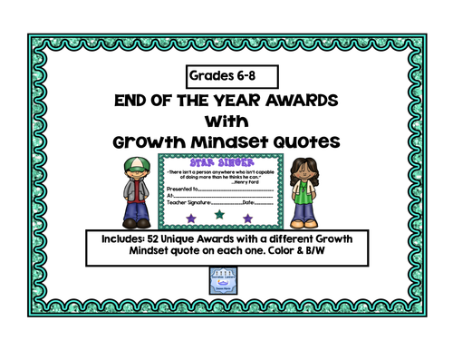 End of the Year Awards with Growth Mindset Quotes